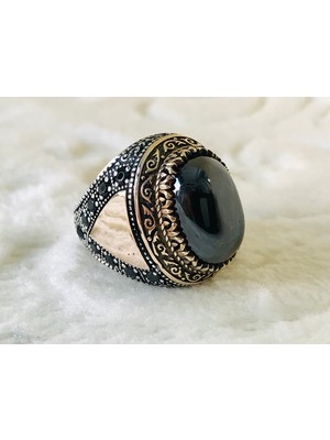 Canka Siyah Taşlı 925 Ayar Erkek Gümüş Yüzük