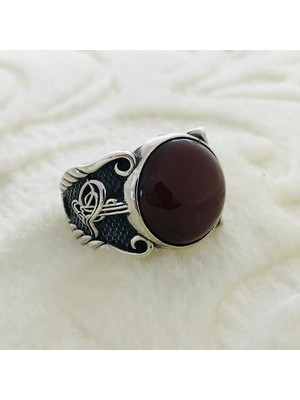Canka Kahverengi Akik Taşlı 925 Ayar Gümüş Erkek Yüzük