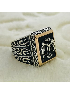 Canka Selçuklu Kartalı Işlemeli 925 Ayar Gümüş Erkek Yüzük