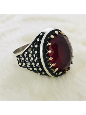 Canka Kırmızı Zirkon Taşlı 925 Ayar Gümüş Erkek Yüzük