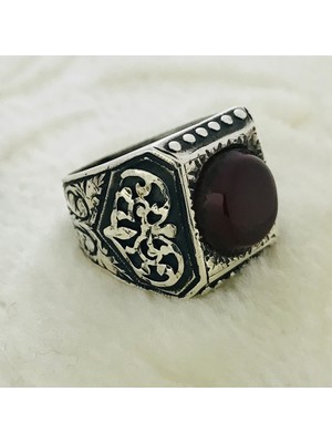 Canka Kahverengi Akik Taşlı 925 Ayar Gümüş Erkek Yüzük