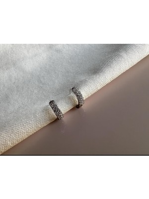 Luckyb Store Silver Renk Taşlı Linen Küpe