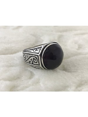 Canka Kehribar Taşlı 925 Ayar Gümüş Erkek Yüzük