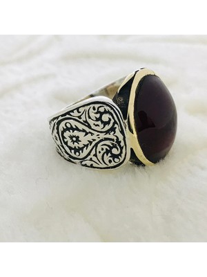 Canka Kehribar Taşlı 925 Ayar Gümüş Erkek Yüzük