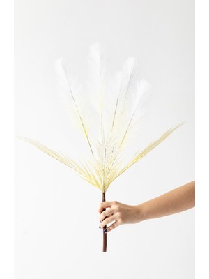 Güleç Yapay Çiçek Yapay Tüylü Palmiye Yaprağı 75 cm 8 Dal Beyaz