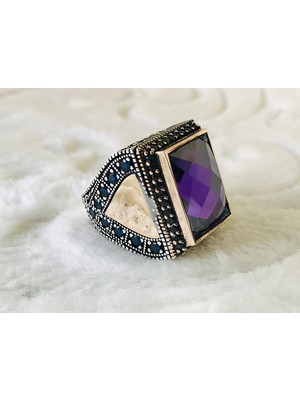 Canka Ametist Taşlı 925 Ayar Erkek Gümüş Yüzük