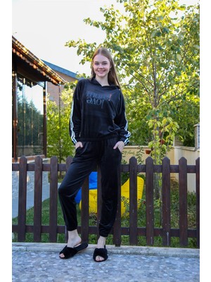 Moda Çizgi Kadın Kadife Eşofman Takım 9076