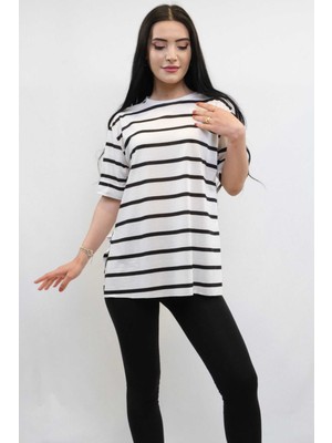 Çizgili Penye Tshirt Siyah