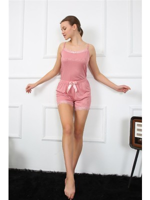 Moda Çizgi Kadın Ip Askılı Şortlu Takım 3603