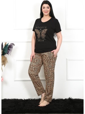 Moda Çizgi Kadın Büyük Beden Kısa Kol Pijama Takım 202203