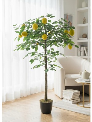 Nettenevime Yapay Limon Ağacı 100CM 12 Limonlu Doğal Görünümlü Siyah Plastik Saksılı Yapay Ağaç