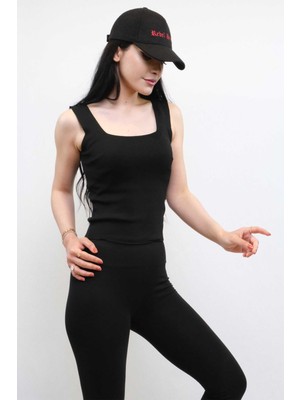 Moda Çizgi Triko Atlet Siyah