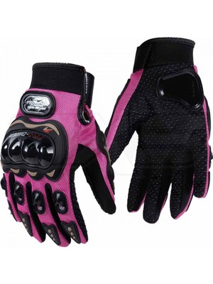 Edelvays Shop 3 Mevsim Korumalı EN13594 Sertifikalı Motosiklet Eldiveni Pembe Uzun