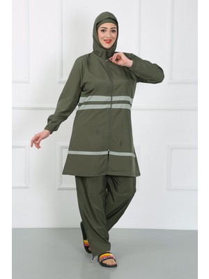 Moda Çizgi Büyük Beden Tesettür Mayo Haki 44020