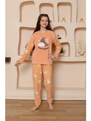 Moda Çizgi Kız Çocuk Welsoft Polar Turuncu Pijama Takımı 20526