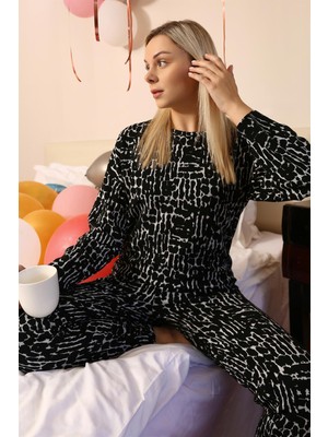 Moda Çizgi Kadın Uzun Kol 3 Iplik Penye Pijama Takım 4180
