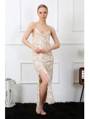 Moda Çizgi Kadın Ip Askılı Uzun Gecelik 825