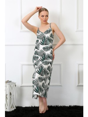 Moda Çizgi Kadın Ip Askılı Uzun Gecelik 823