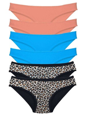 ModaSize 6 Adet Likralı Kadın Slip Külot Leopar Pudra Mavi