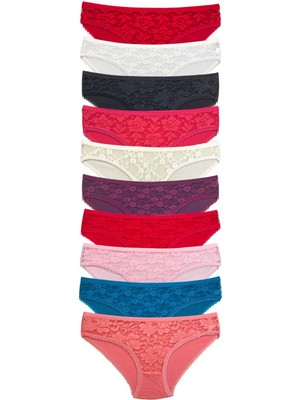 ModaSize 10 Adet Önü Dantelli Transparan Kadın Slip Külot S231