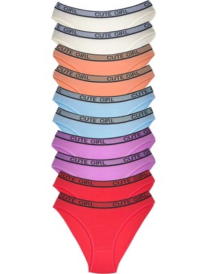 ModaSize 10 Adet Beli Yazılı Pamuklu Kalın Lastik Kadın Slip Külot