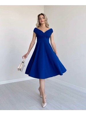 byasafkids Kadın Kısa Kollu Kruvaze Yaka Eteği Volanlı Krep Elbise