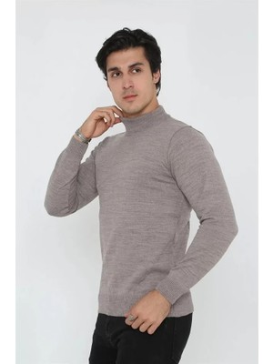 ModaSize Erkek Yarım Balıkçı Yaka Triko Kazak - Açık Kahverengi