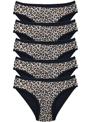 ModaSize 5 Adet Leopar Desenli Likralı Yumuşak Dokulu Kadın Slip Külot