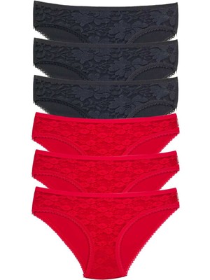 ModaSize 6 Adet Önü Dantelli Transparan Kadın Slip Külot S21