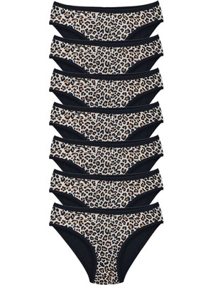ModaSize 7 Adet Leopar Desenli Likralı Yumuşak Dokulu Kadın Slip Külot
