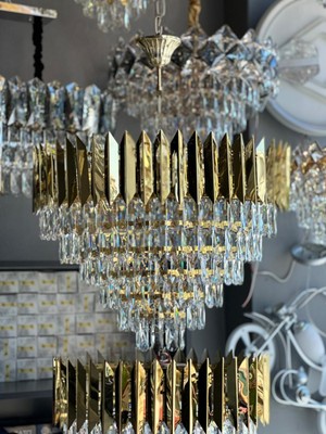 LED Yeni 60 cm Kristal Lüx Salon Avize Gold Renk
