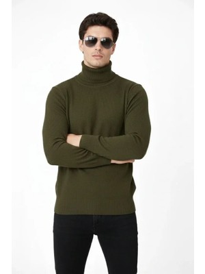 ModaSize Tam Boğazlı Balıkcı Yaka Triko Kazak Yumuşak Dokulu Pamuklu Ince Dokuma, Uzun Kollu Rahat Regular Kalıp - Haki