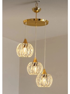 LED Yeni Model 3 Sarkıt Lüx Avize 3 Ampüllü Gold Renk