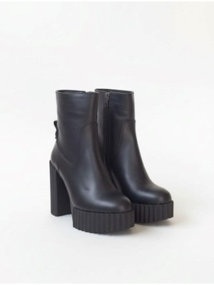 Emienza Enco Hakiki Deri Platform Topuk Fermuarlı Bayan Bot