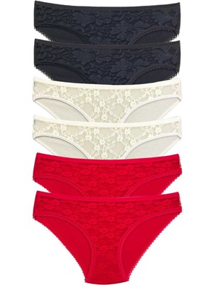 ModaSize 6 Adet Önü Dantelli Transparan Kadın Slip Külot S116