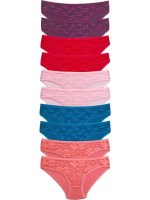 ModaSize 10 Adet Önü Dantelli Transparan Kadın Slip Külot S230