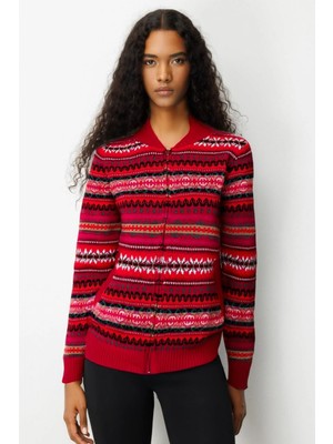 Centilmen Desen Hakim Yaka Jakarlı Yün Hırka 25102