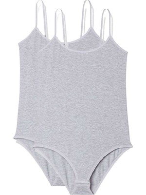 ModaSize 2 Adet Ip Askılı Kadın Çıtçıtlı Body Gri