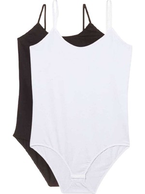 ModaSize 2 Adet Ip Askılı Kadın Çıtçıtlı Body Siyah ve Beyaz