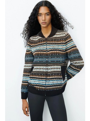 Centilmen Desen Hakim Yaka Jakarlı Yün Hırka 25102