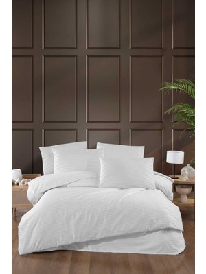 Mira Home Stripe Saten Line Çift Kişilik Nevresim Takımı Beyaz