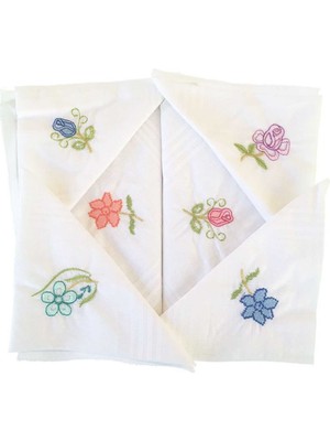 Mira Home Hediyelik Işlemeli Bayan Mendili 12 Adet 28X28 cm 100 Pamuk