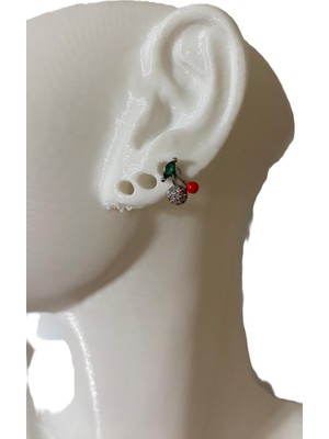 Taşlı Kiraz Tasarım Tragus Helix Pearsing Kıkırdak Küpe (Hediyeli)