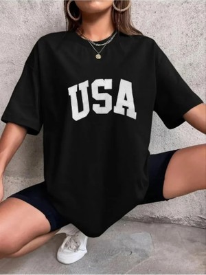 ModaSize Nakışlı Oversize T-Shirt - Siyah