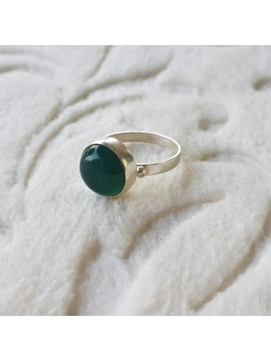 Canka Yeşil Akik Taşlı El İşi Gümüş Yüzük