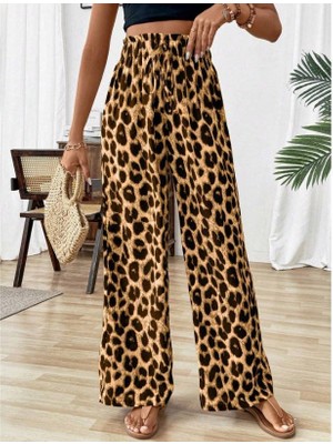 End Black Store Kadın Süprem Kumaş Beli Lastikli Leopar Desen Pantolon