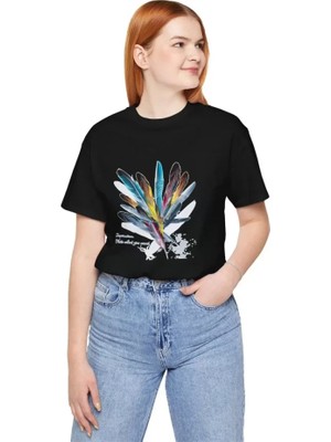 ModaSize Unisex Bisiklet Yaka Baskılı T-Shirt - Siyah