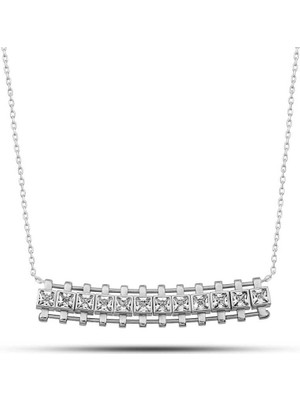 Costurera Gümüş Zirkon Taşlı Kare Bar Kadın Kolye