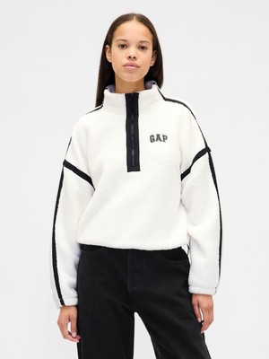 Gap Kadın Beyaz Recycled Oversized Crop Yarım Fermuarlı Sweatshirt
