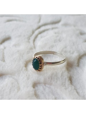 Canka Yeşil Akik Taşlı El İşi Gümüş Yüzük